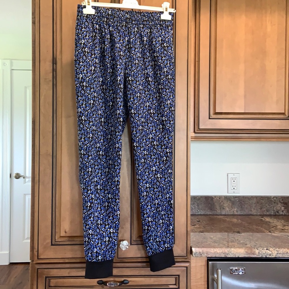 Aqua blue floral print joggers.  Size small